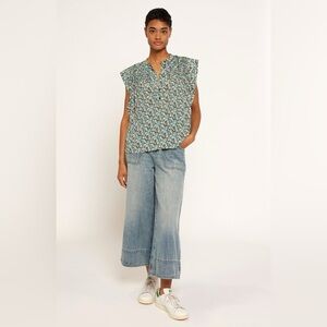 Joie Marley Short Sleeve Shirt in Fjord Blue Multi - Size Large NWT